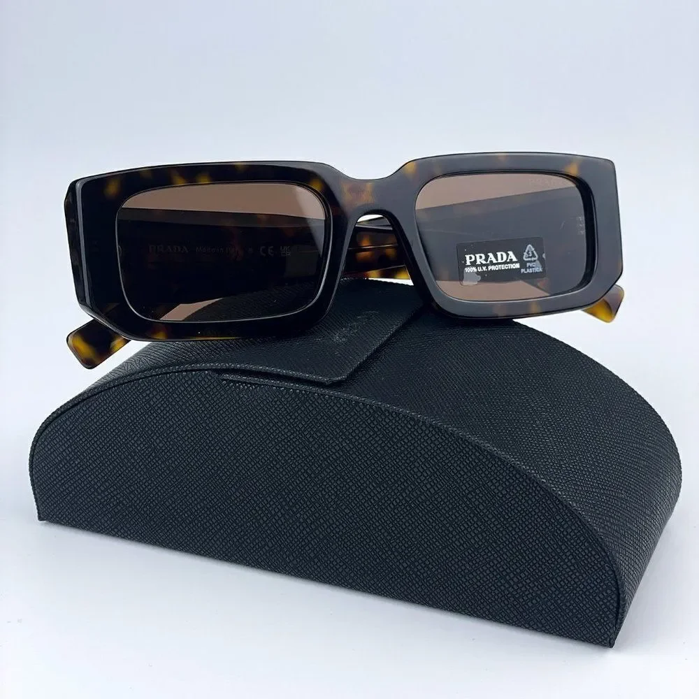 NEW Prada PR06YS 2AU8C1 Havana Tortoise Dark Brown Rectangle Unisex Sunglasses